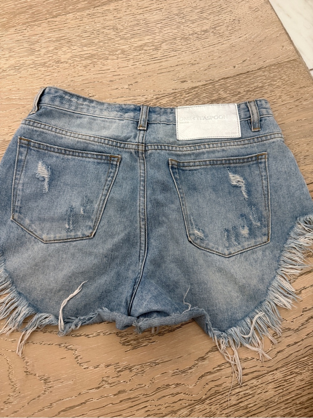 One Teaspoon Washed Light Blue Distressed Denim Cutoff Shorts